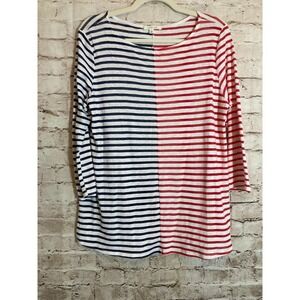 Anthropologie Pure + Good Top Womens Large Red White & Blue Striped Nautical